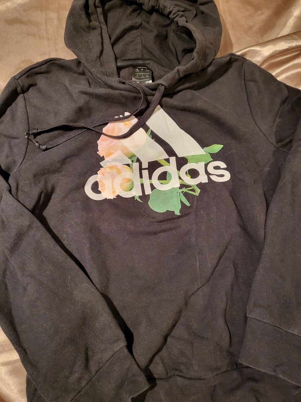 adidas Black Hoodie with Floral Trefoil
